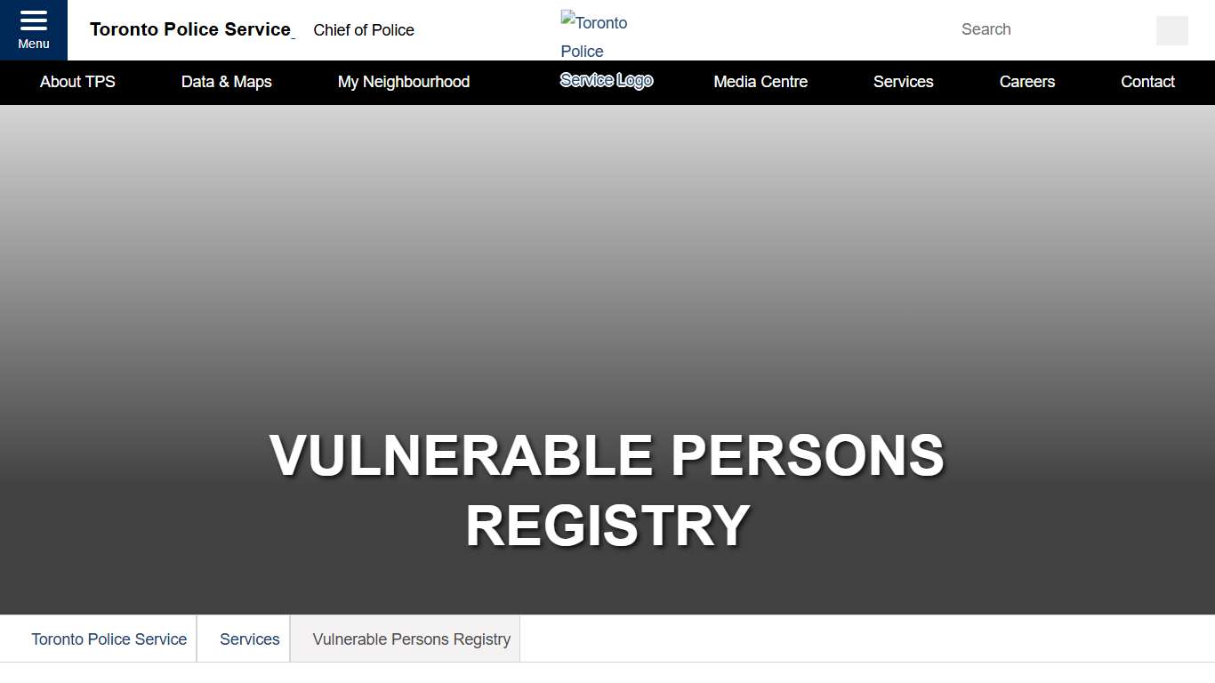 Vulnerable Persons Registry- Toronto Police Service